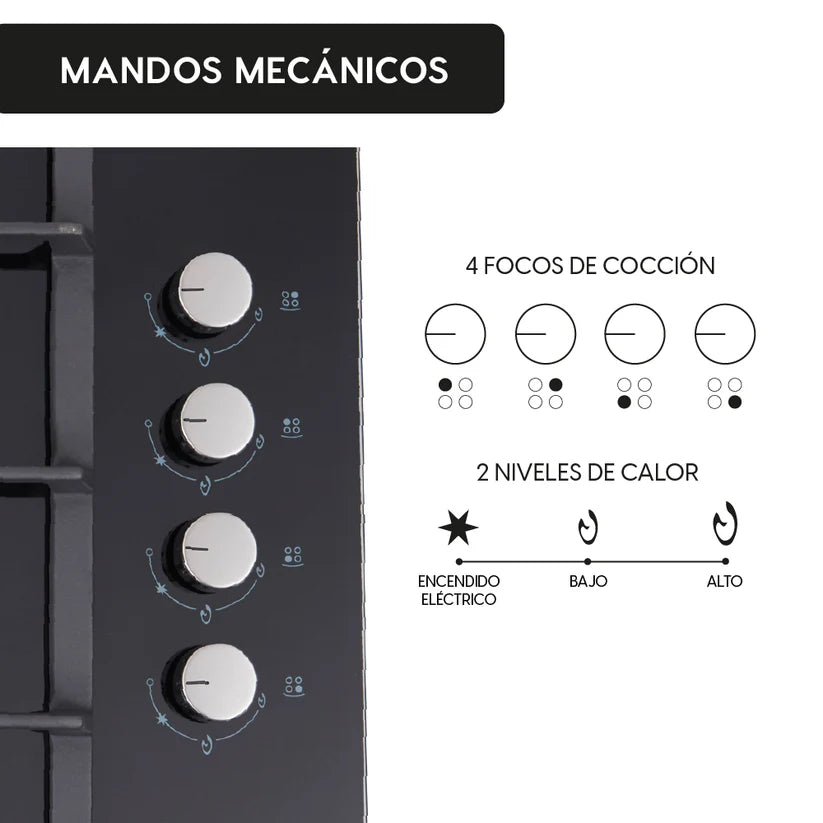 Encimera a Gas Crystal 4 Quemadores FDV
