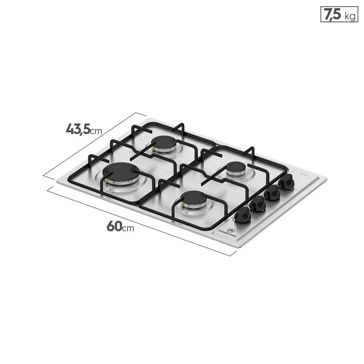 Encimera a Gas 4 Platos Mademsa Encendido Eléctrico y Parrilla Esmaltada MCE 435E T Inox