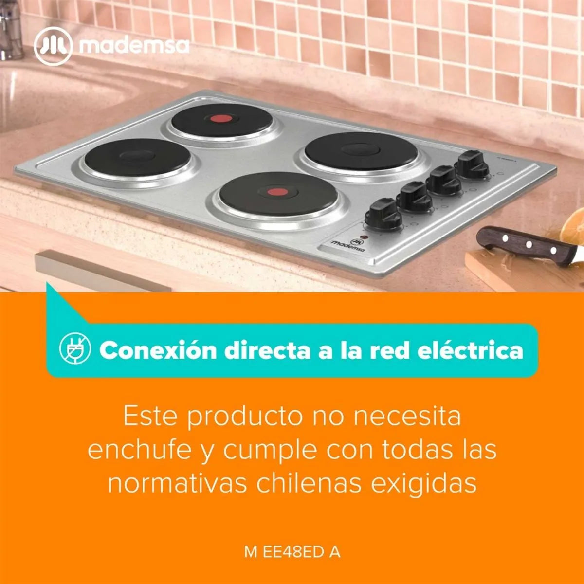 Encimera Eléctrica 4 Platos Mademsa Luz Indicadora de Funcionamiento M EE48ED A Inox