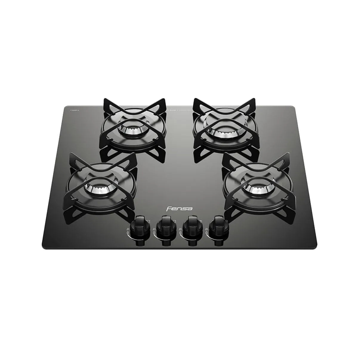 Encimera a Gas 4 Platos Fensa Vidro Templado y Encendido Eléctrico F GC60V A Negra
