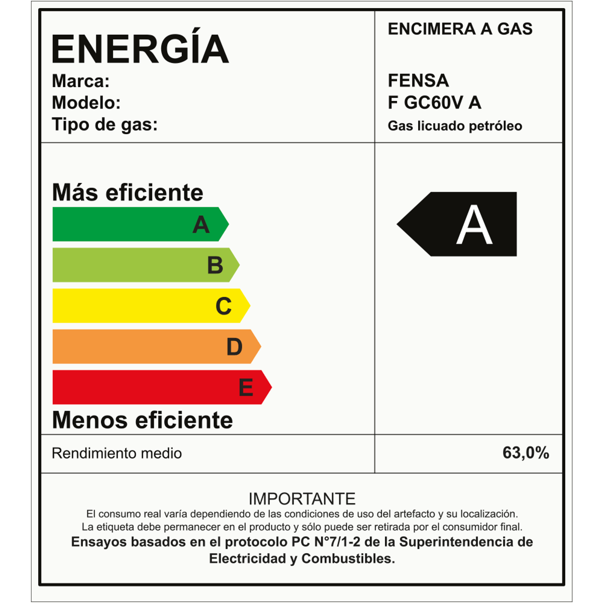 Encimera a Gas 4 Platos Fensa Vidro Templado y Encendido Eléctrico F GC60V A Negra