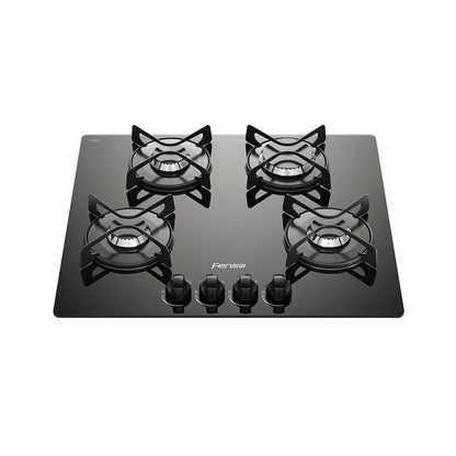 Encimera a Gas 4 Platos Fensa Vidro Templado y Encendido Eléctrico F GC60V A Negra