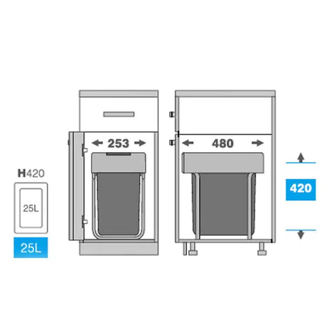 Basurero de 2 compartimentos con anclaje a puerta, capacidad 40 litros
