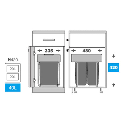 Basurero Doble 40L para Puerta Abatible con Contenedores Extraíbles